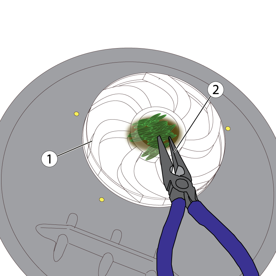 Needle-nosed pliers are great for dragging out the stuff stuck in your impeller.