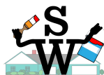 An illustration of the SW figure in front of a house with a paintbrush and bucket