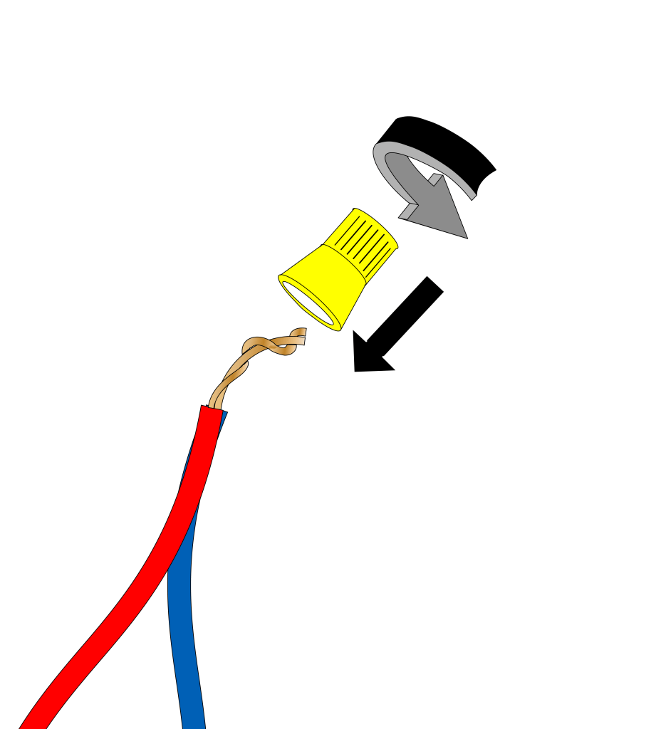 Twist the wire nut clockwise onto the wires.