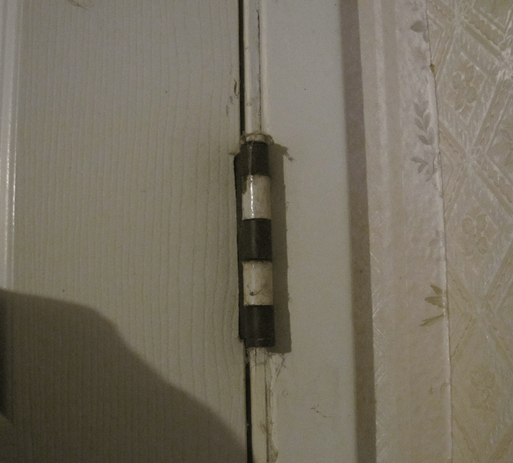 Remove the pin from this hinge to take the door off.