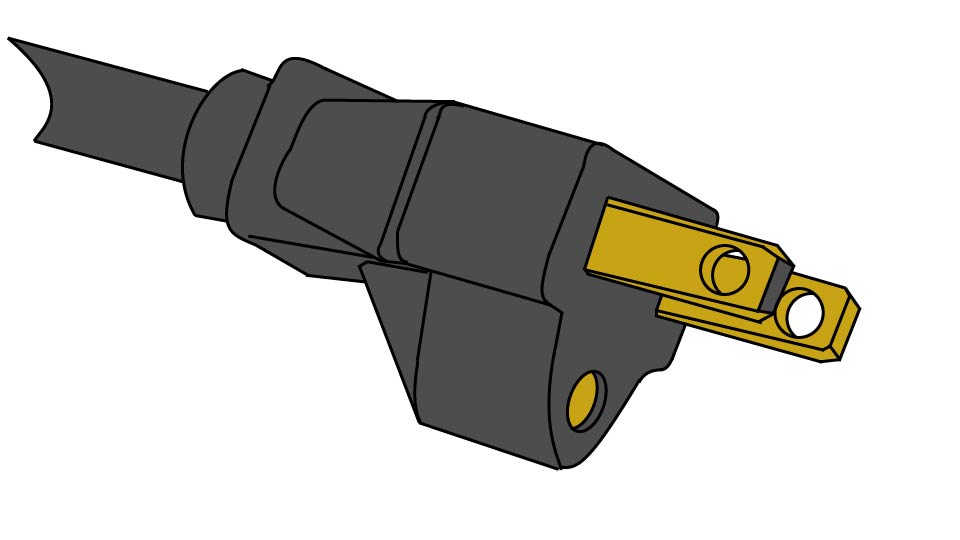 A line drawing of an extension cord plug missing the ground pin