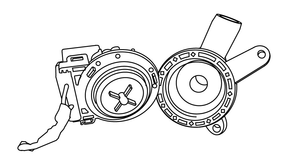 A line drawing of a disassembled washing machine pump
