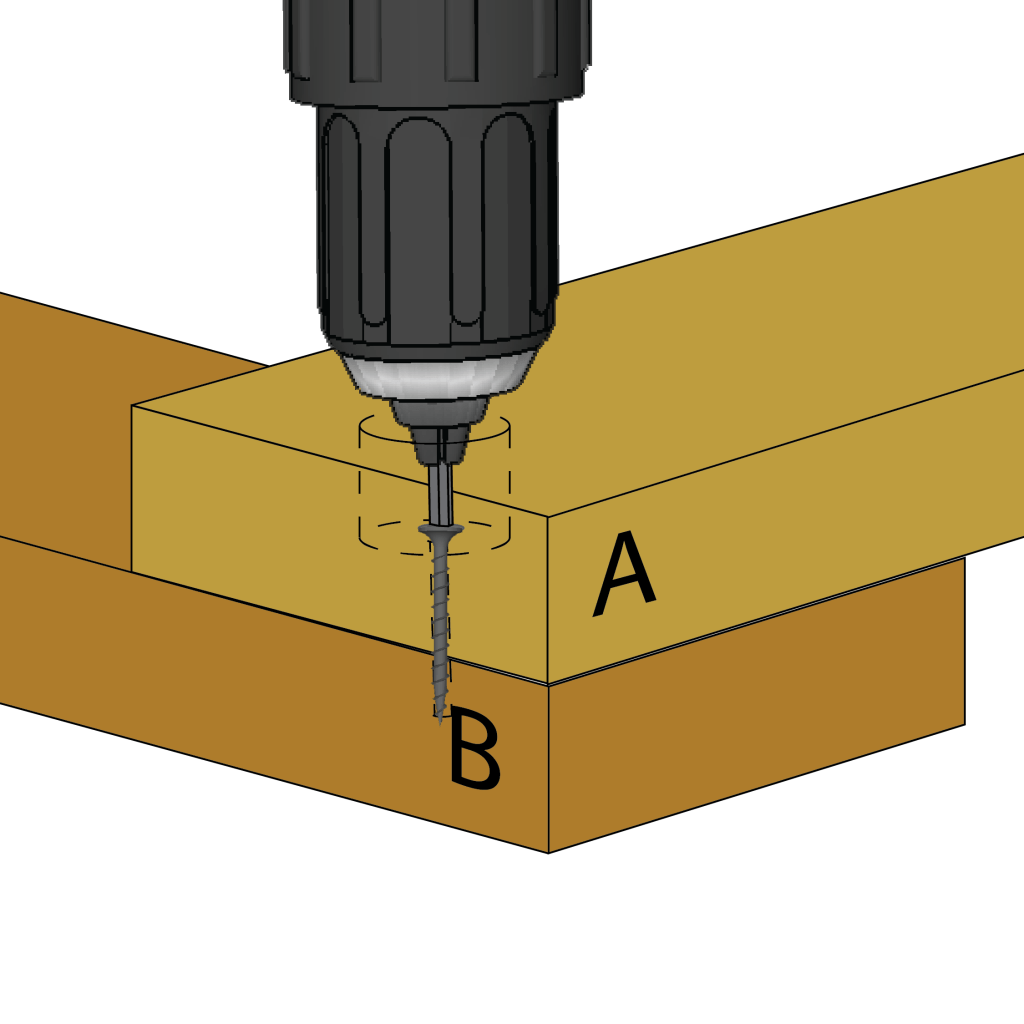 Drive the screw through the countersink hole and into the second piece.