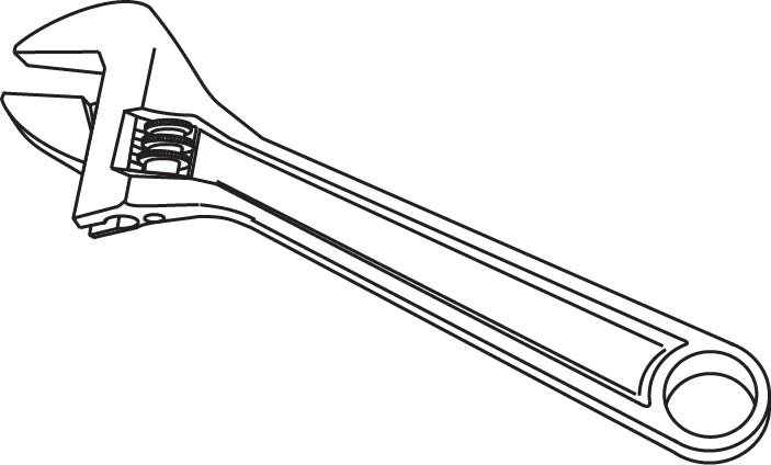 A three-point illustration of an adjustable wrench.