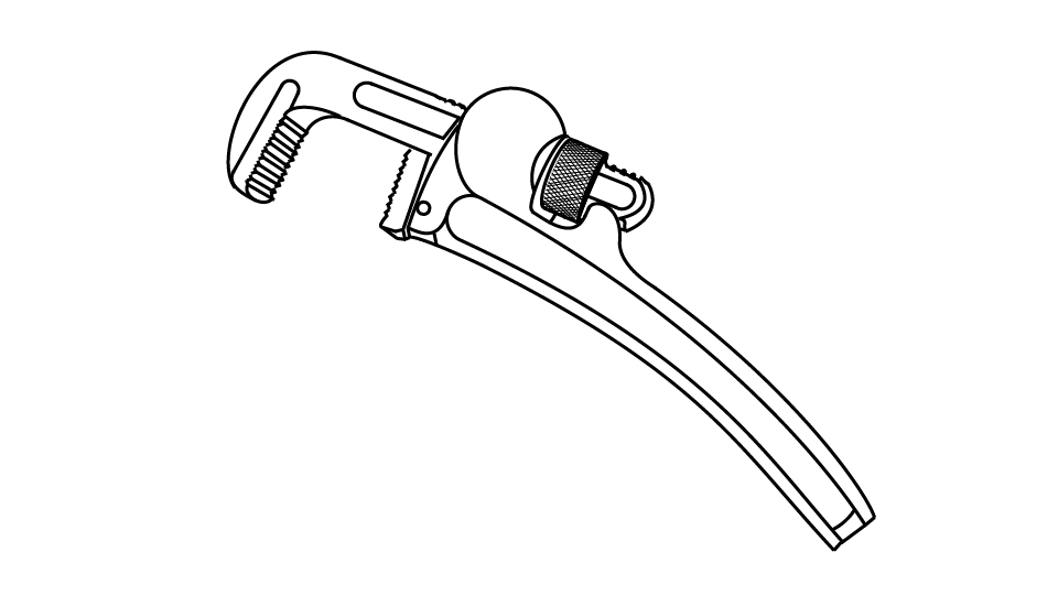 Three-point line illustration of a pipe wrench