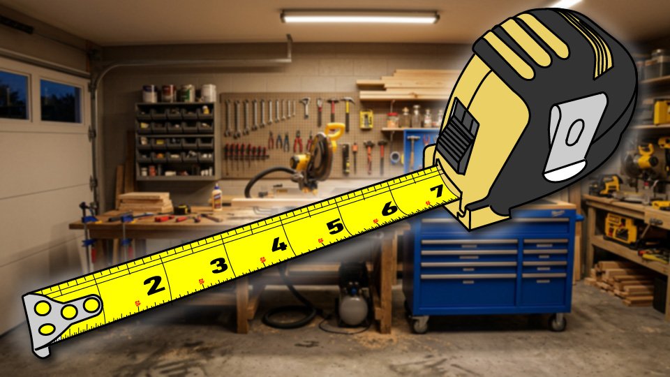Technical three-point-line drawing of a tape measure in the Skippity workshop by John D. Reinhart