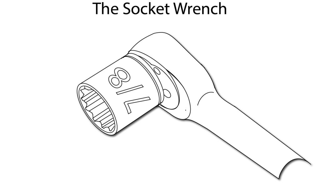 A line drawing of an SAE socket mounted on a standard 7/8" socket.