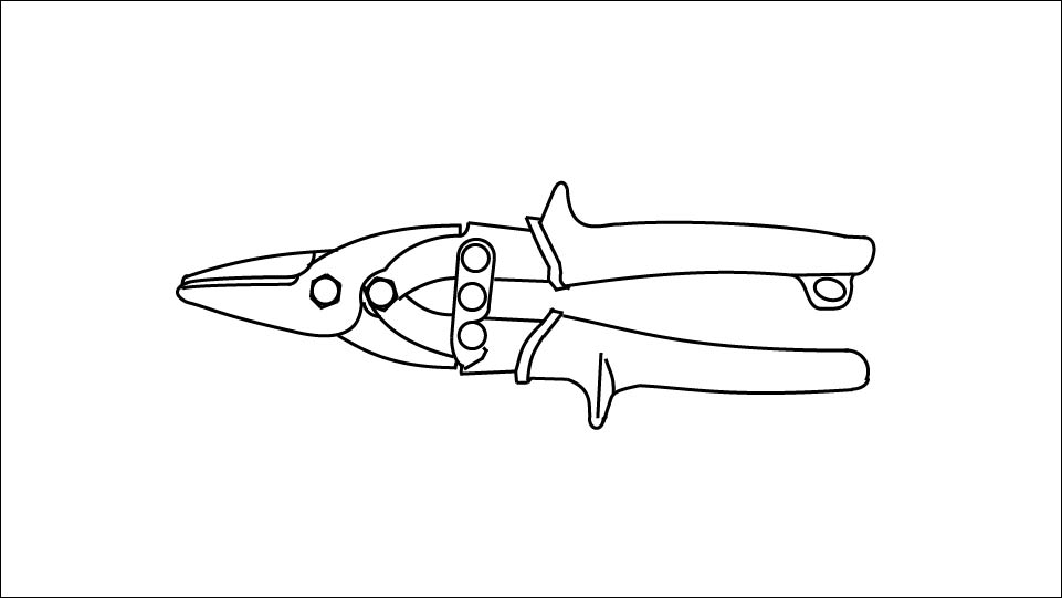 Line drawing of a closed pair of aviation shears