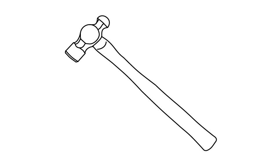 A three-point line illustration of a ball-peen hammer.