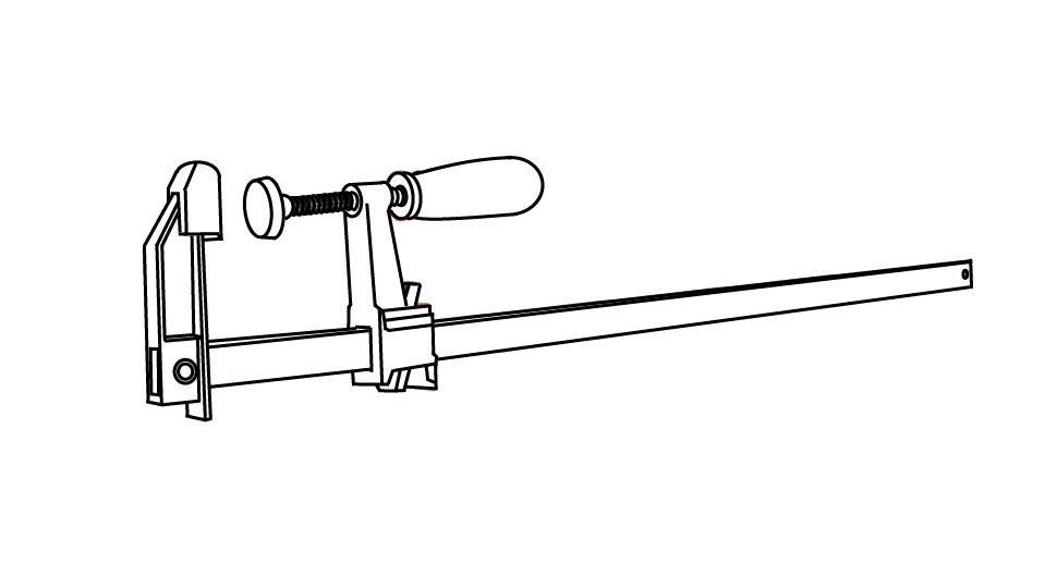 A three-point line illustration of a bar clamp.