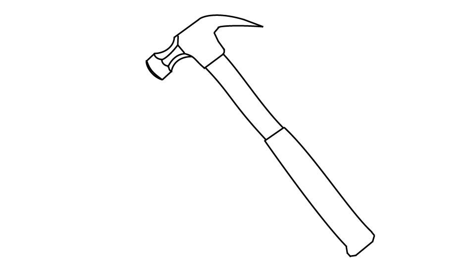A three-point line illustration of a standard claw hammer.