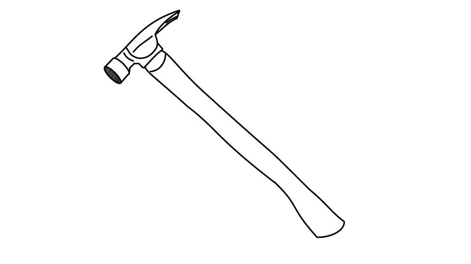 A three-point line illustration of a framing hammer.