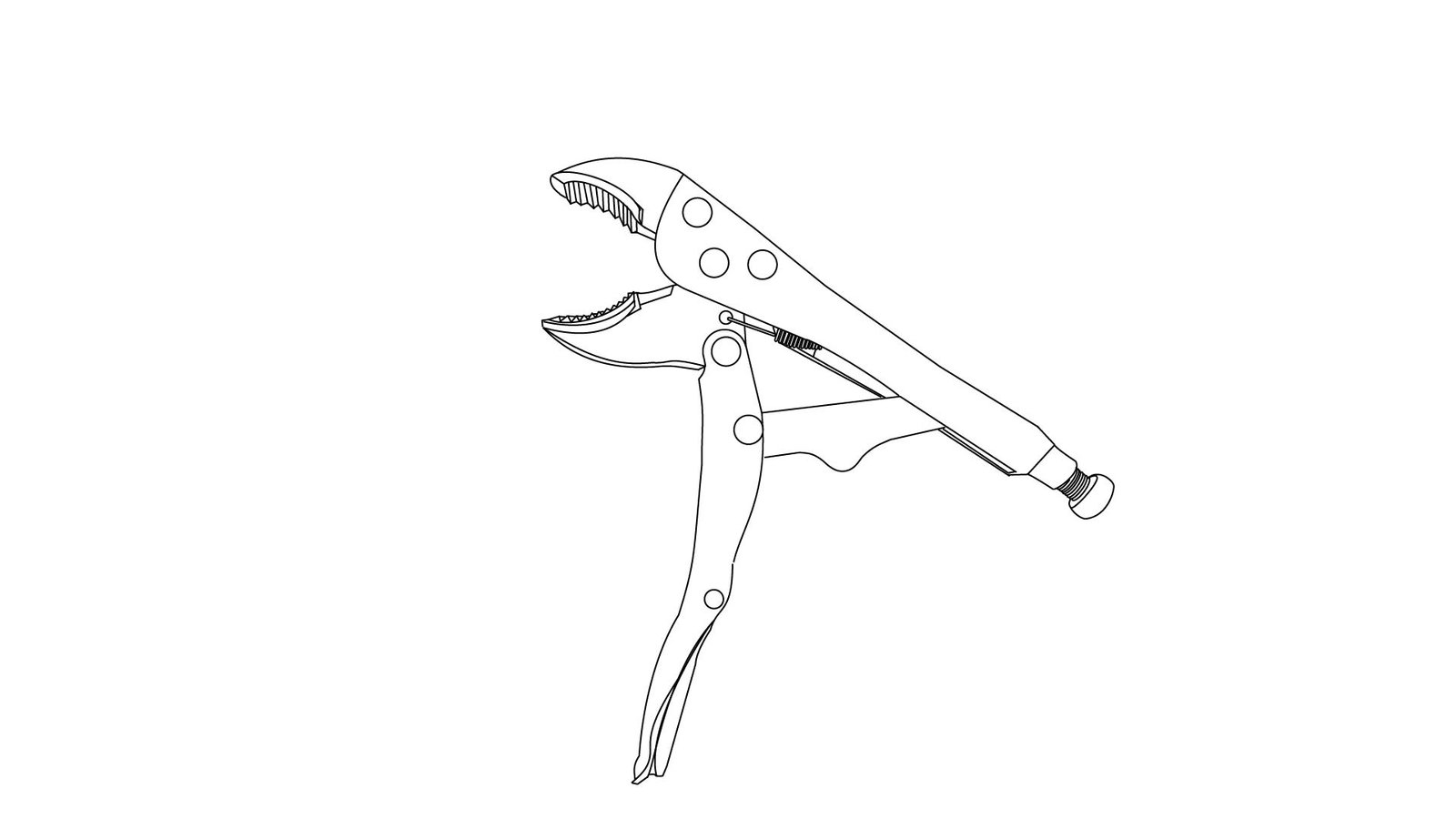 A line drawing of an open pair of locking pliers by John D Reinhart
