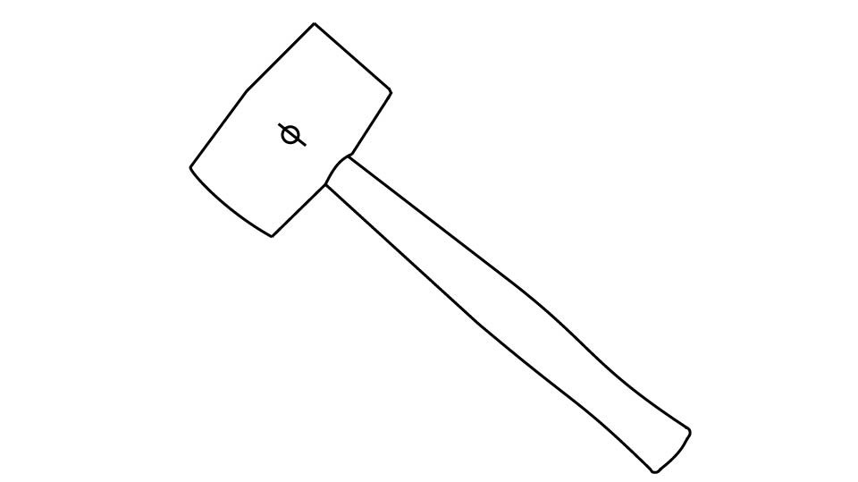 A three-point illustration of a rubber mallet.