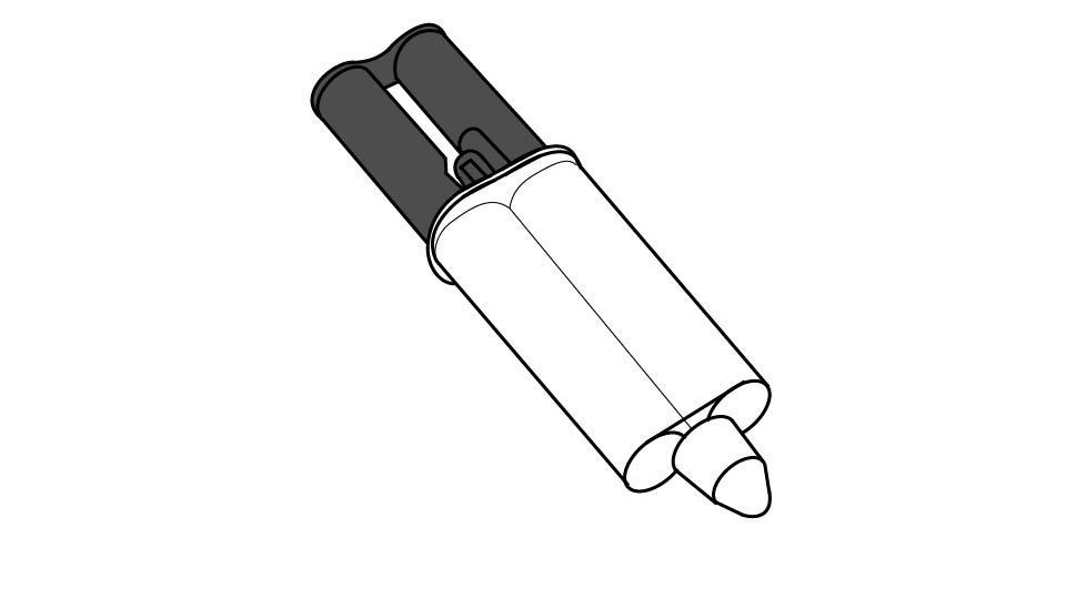 A line drawing of a two-part epoxy tube by John D Reinhart
