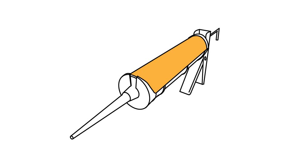 A line drawing of a loaded caulking gun