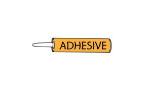 A line drawing of construction adhesive cartridge with a label that says "adhesive"