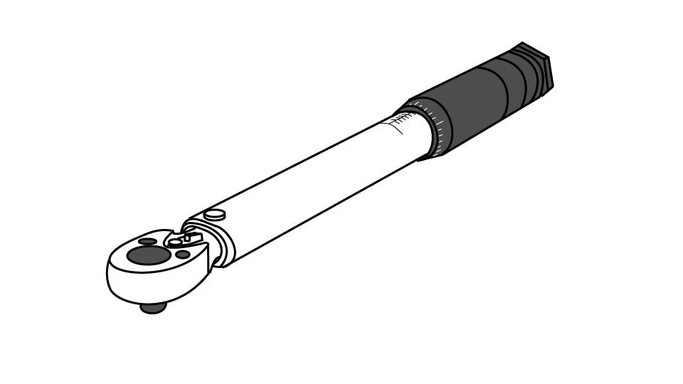 A line drawing of a standard, click-style torque wrench by John D Reinhart