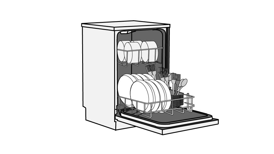 A line drawing of a dishwasher by John D Reinhart