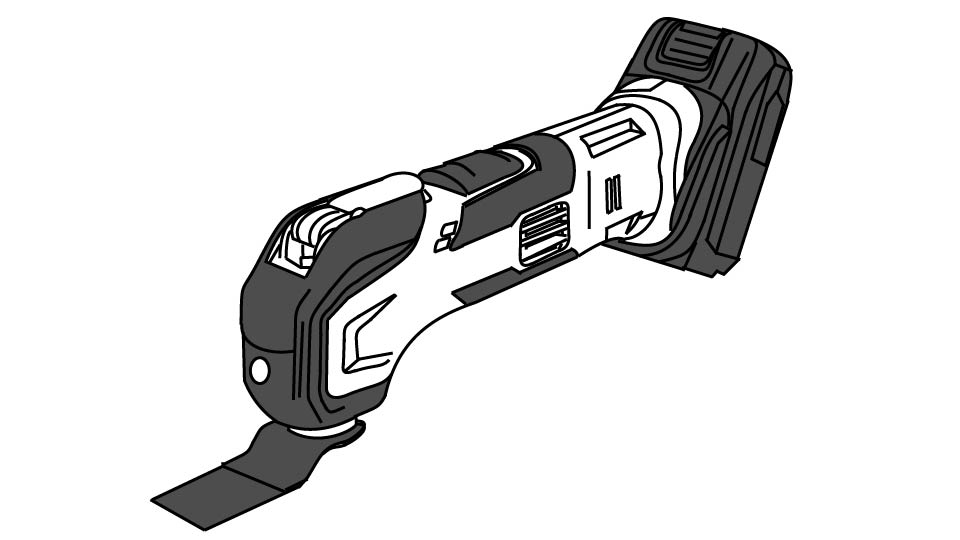 A line drawing of an oscillating tool (from Snap Fresh photography) by John D Reinhart