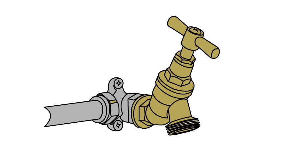A line drawing of an outdoor faucet by John D Reinhart