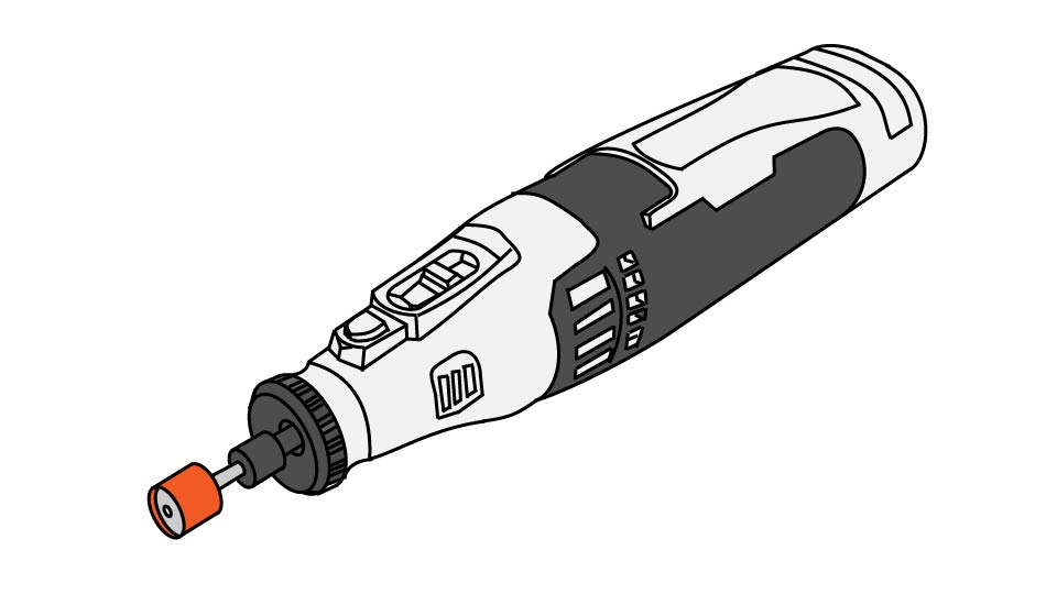 A line drawing of a rotary tool (based on Harbor Freight Tools photography) by John D Reinhart