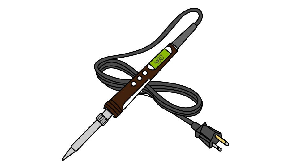 A line drawing of a soldering iron (based on Handskit photography) by John D Reinhart