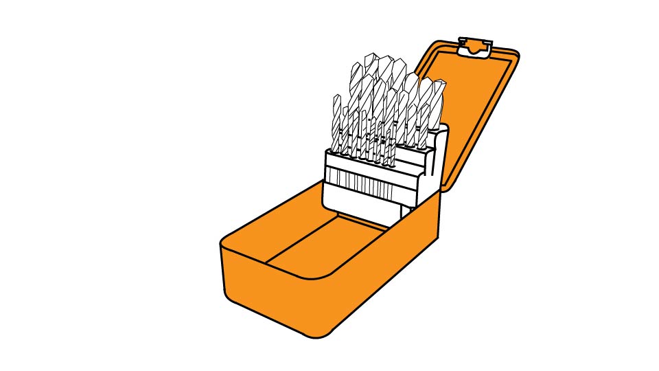 A line drawing of a set of drill bits