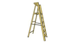 A technical line drawing of a platform ladder by John D Reinhart in the Three-Point method.