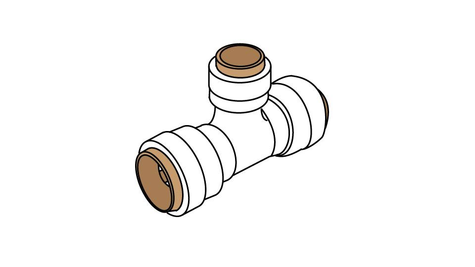 A line drawing of a push-fit tee-intersection (based on Lowes.com photography) by John D Reinhart