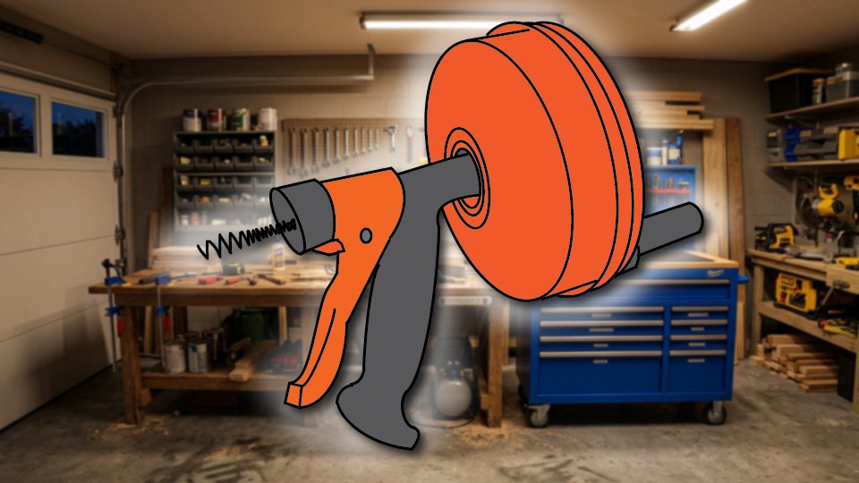 Technical three-point-line drawing of a drum auger in the Skippity workshop by John D. Reinhart